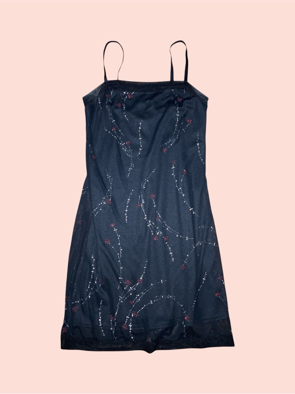 Vintage Black Floral Glitter Mini Dress